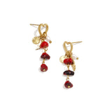 Heart earrings with pearl pendant, white stones and feather