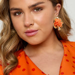 Earrings with 3D raffia flower