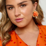 Earrings with 3D raffia flower
