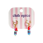 Earrings with dangling beads and a floral print