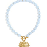 Bead necklace with front closure charm