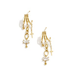 Triple earrings with cubic zirconia and cross charm