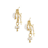 Triple earrings with cubic zirconia and cross charm