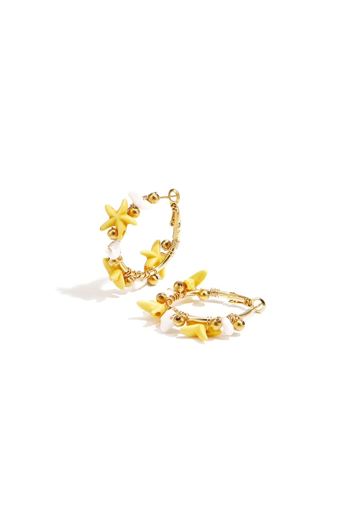 Hoop earrings with starfish and gold beads