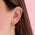 Triple earrings with pearl and star pendants