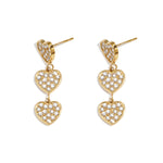 Earrings with 3 embellished hearts