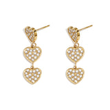 Earrings with 3 embellished hearts