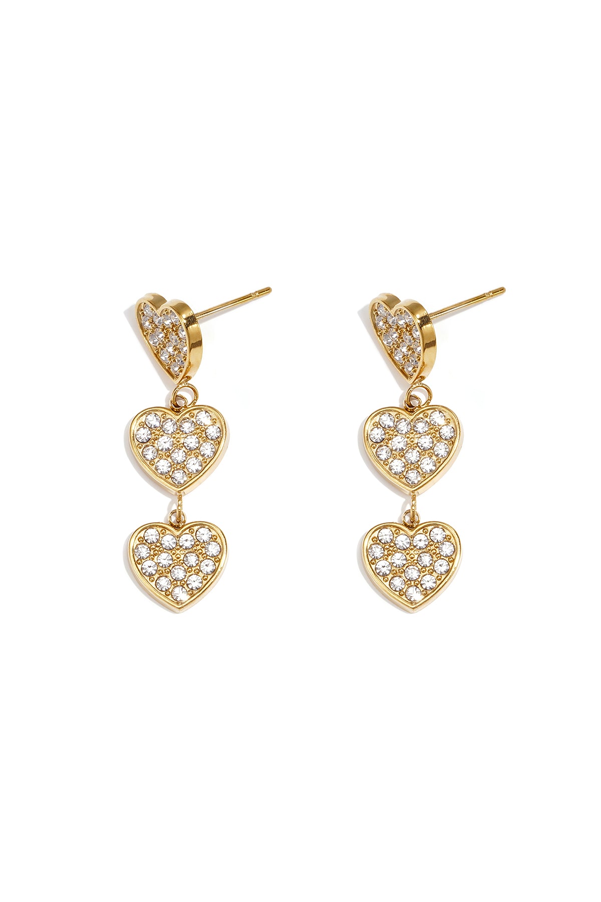 Earrings with 3 embellished hearts