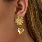 Flower earrings with hanging heart
