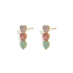 3 hanging heart earrings with stones