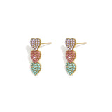 3 hanging heart earrings with stones
