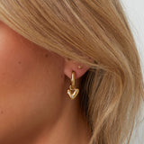 Rectangular hoop earrings with a hanging heart with stones