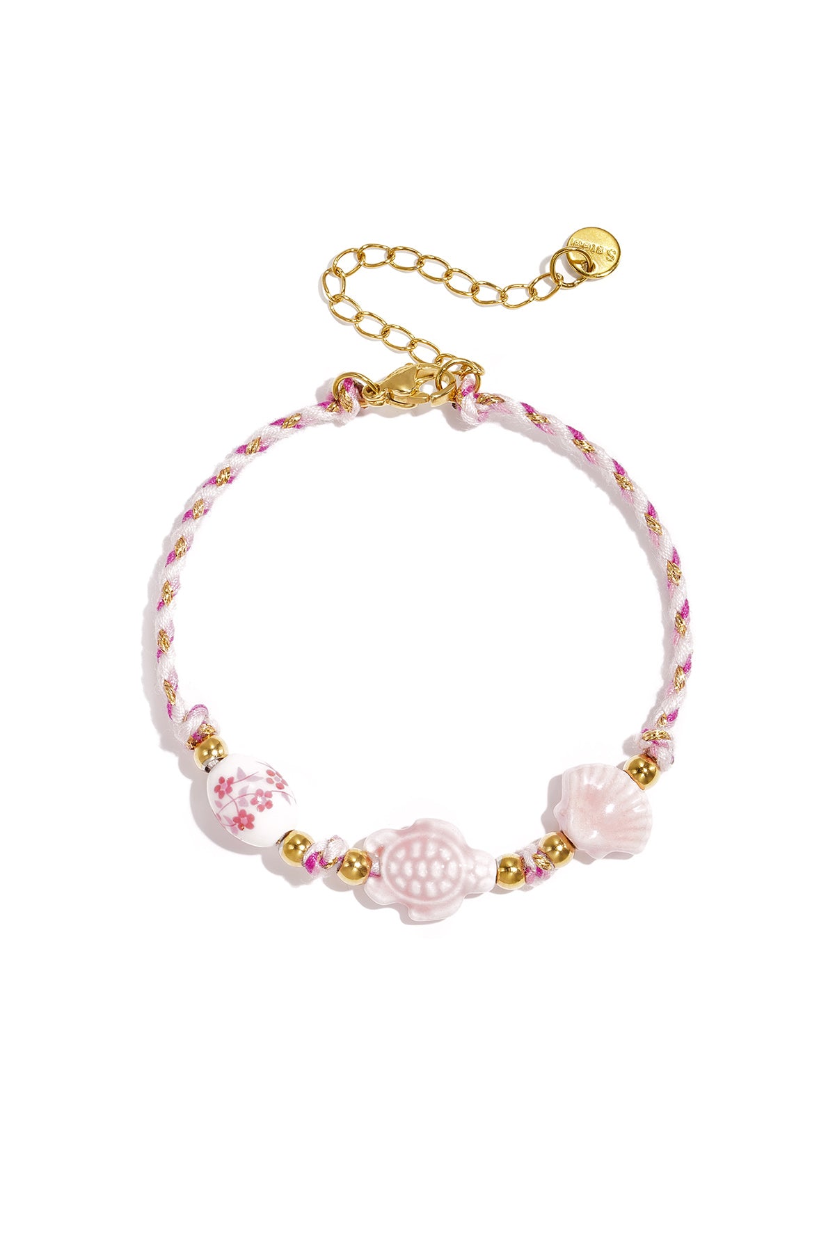 Bracelet with tortoise and shell beads and rope motif