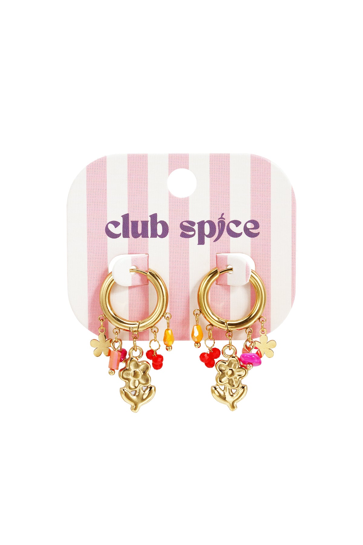 Small hoop earrings with hanging chain and beads