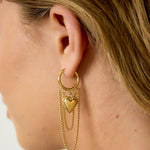 Hoop earrings with hanging chains and heart