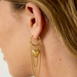 Hoop earrings with hanging chains and heart