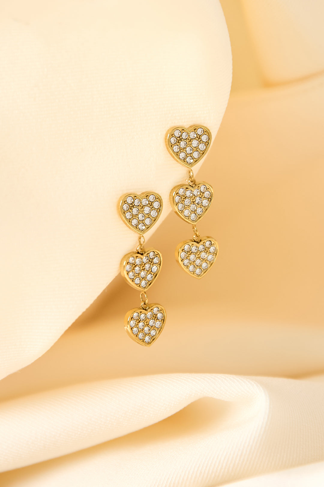 Earrings with 3 embellished hearts