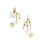Triple earrings with heart pendants and pearl
