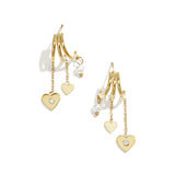 Triple earrings with heart pendants and pearl