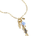 Necklace with front closure and fish charms