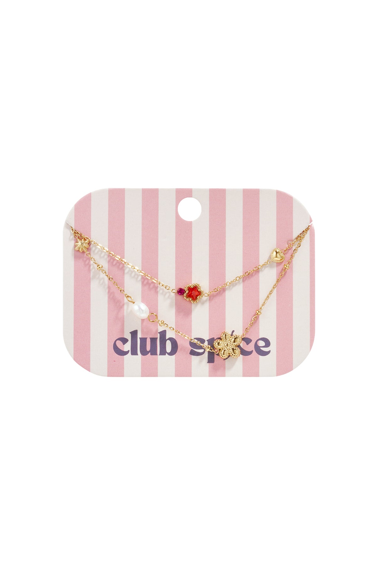 Charm bracelet with star and flower charms, pearls, stones and beads