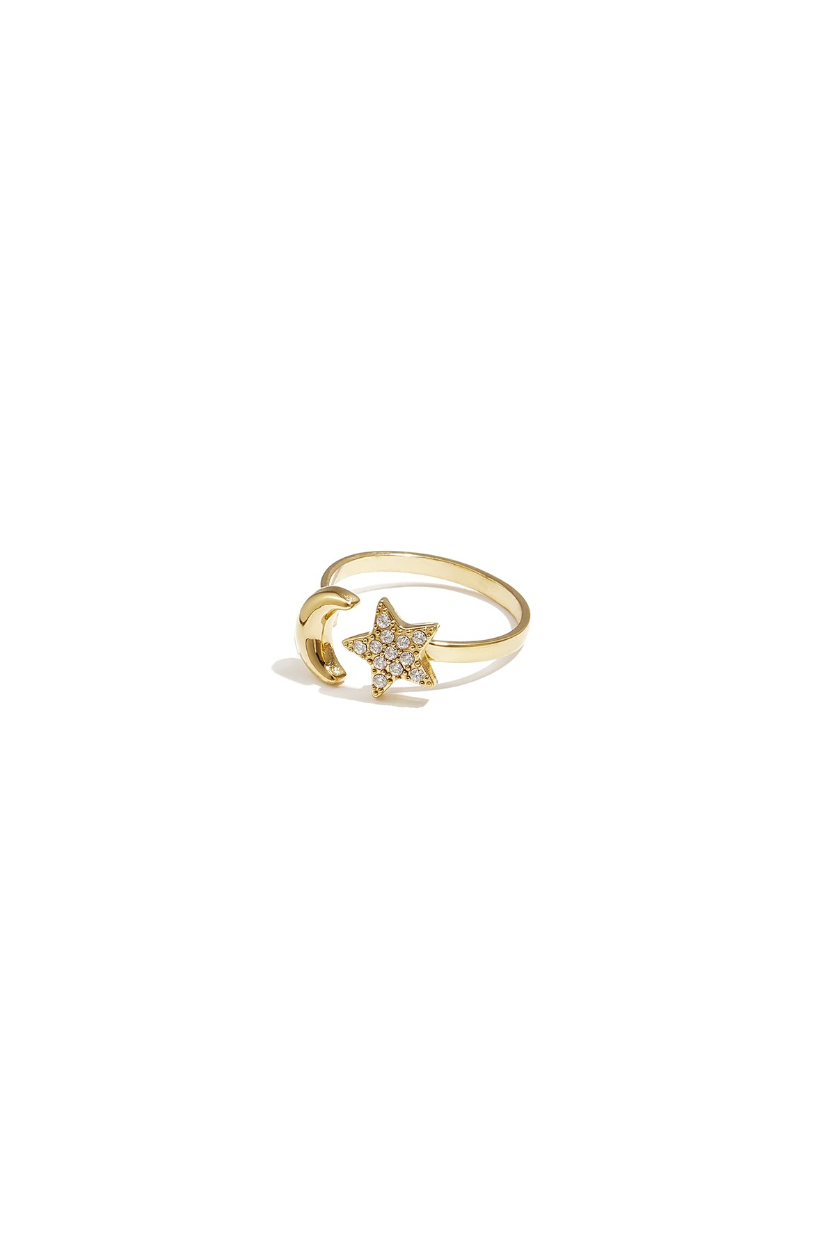Adjustable ring with moon and shiny star
