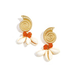 Earrings with shell-shaped pendants and beads