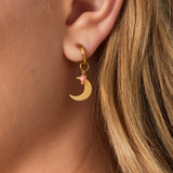Earrings with moon charm and coloured bead