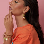 Earrings with colorful beads and detailed heart charm