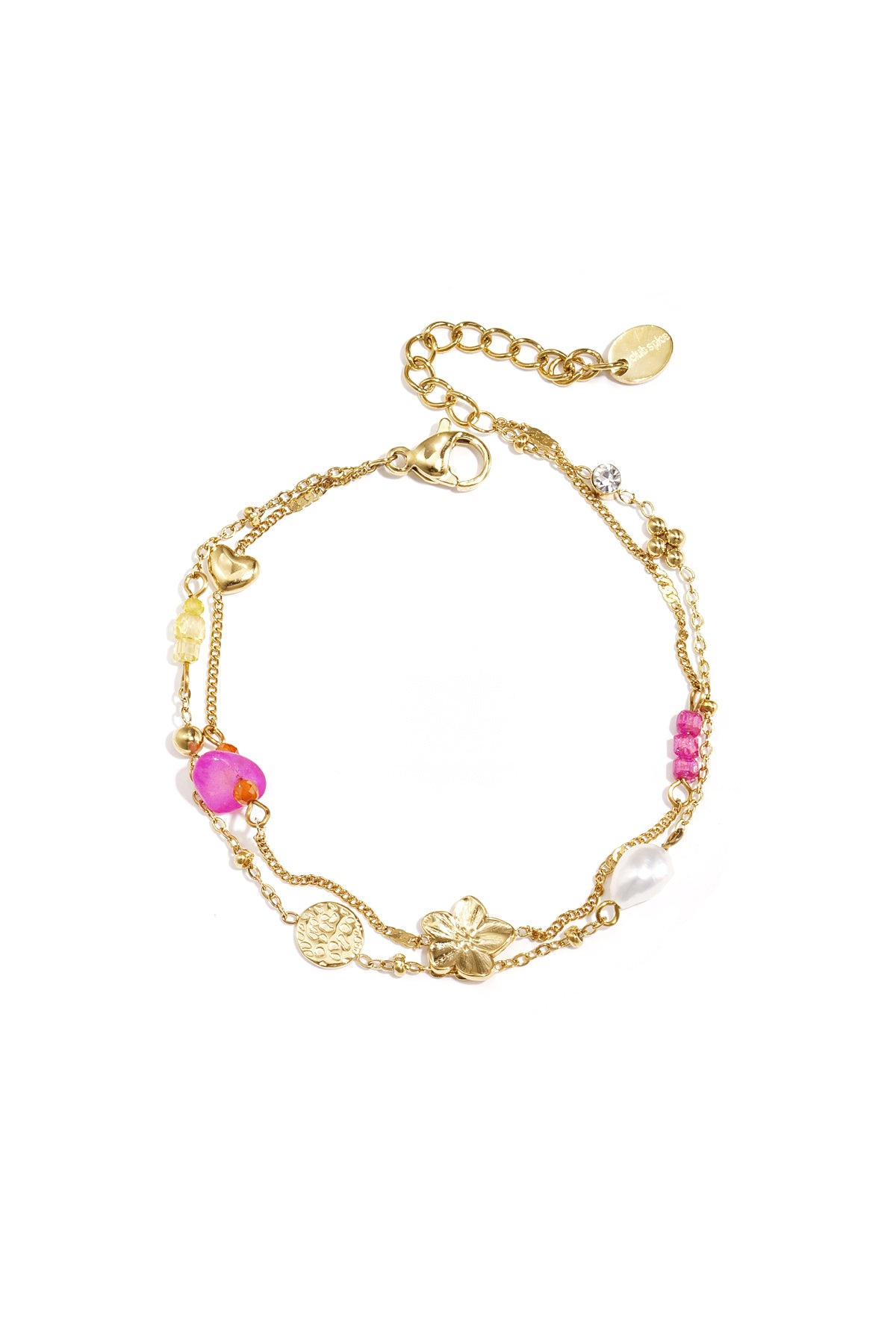 Charm bracelets with stones, beads, and coin