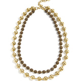Linked necklace with gold and colored beads
