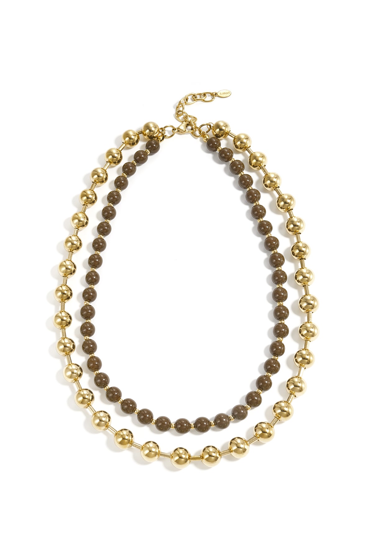 Linked necklace with gold and colored beads