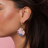 Earrings with large shell and bead charms