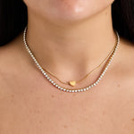Double chain with minimalist heart and cubic zirconia
