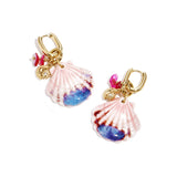 Earrings with large shell and bead charms