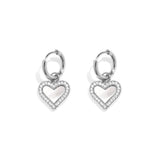 Earrings with dangling mother-of-pearl hearts