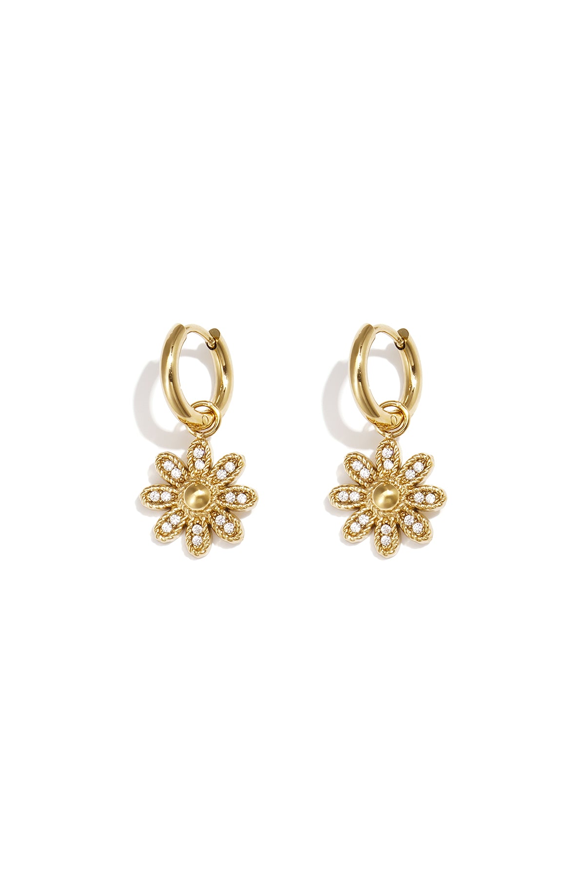 Earrings with decorated hanging flower