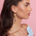 Small hoop earrings with long chain, heart and beads