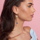 Small hoop earrings with long chain, heart and beads
