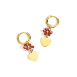 Earrings with heart on beaded flower