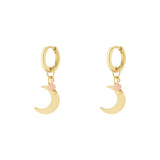 Earrings with moon charm and coloured bead