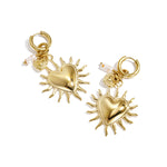 Earrings with sun heart and bead pendant