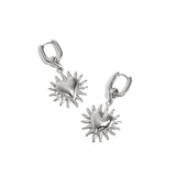 Earrings with dangling hearts and sunbeams