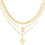 three-layer necklace clover and heart