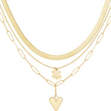 three-layer necklace clover and heart
