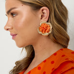 Earrings with 3D raffia flower
