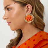 Earrings with 3D raffia flower