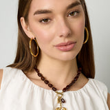 Squoval beaded necklace hanging heart
