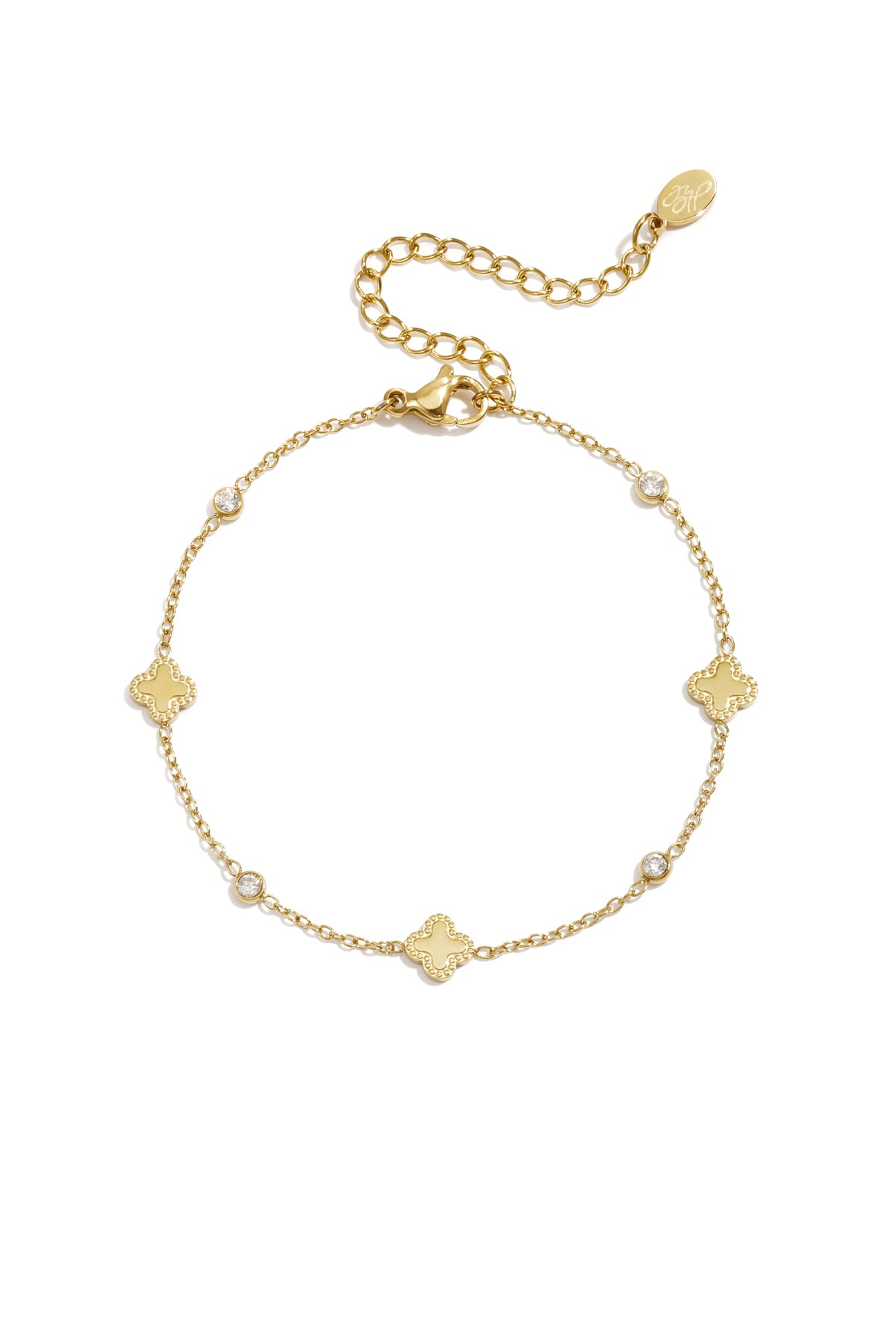 Bracelet with clovers and round cubic zirconia stones