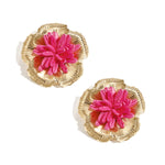 Earrings with 3D raffia flower